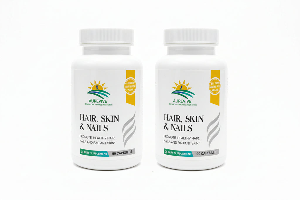 2 Pack-Aurevivelab Our advanced hair & nail growth supplement features a science-backed, FDA-compliant blend of vitamins, minerals and botanicals, delivering multi-layered nourishment for stronger, healthier hair and nails from within
