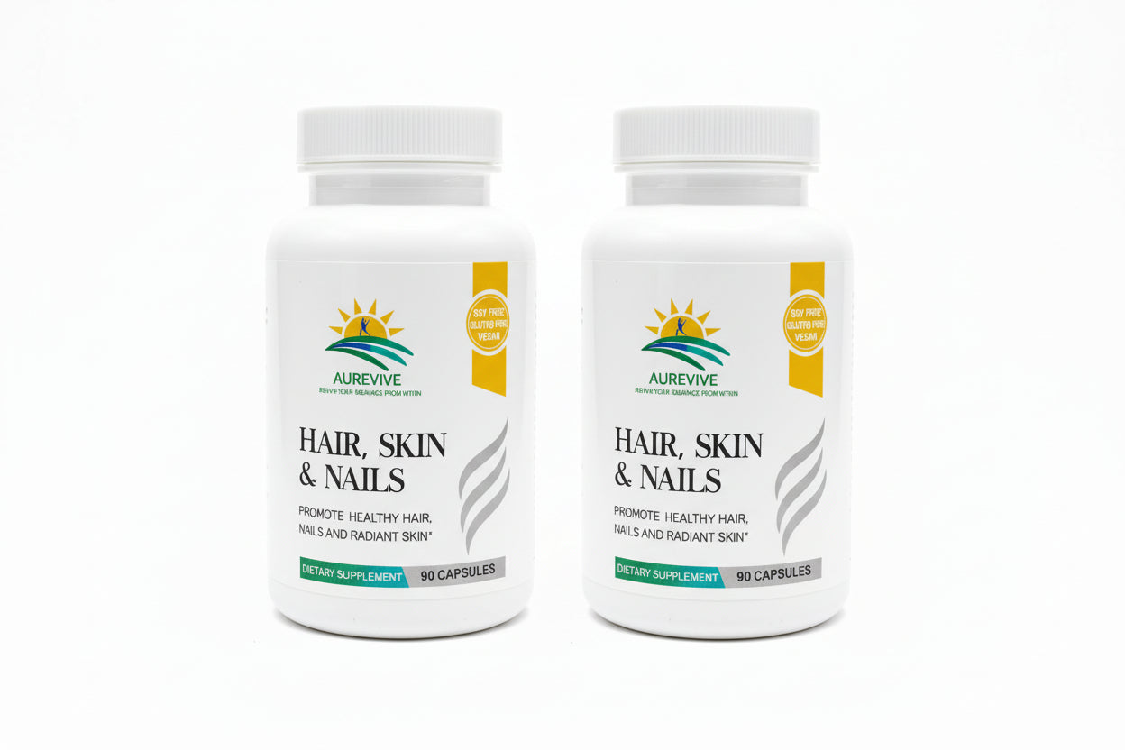 2 Pack-Aurevivelab Our advanced hair & nail growth supplement features a science-backed, FDA-compliant blend of vitamins, minerals and botanicals, delivering multi-layered nourishment for stronger, healthier hair and nails from within